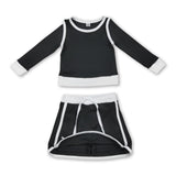 Long sleeves black top skirt kids girls active outfits