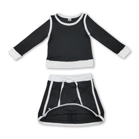 Long sleeves black top skirt kids girls active outfits