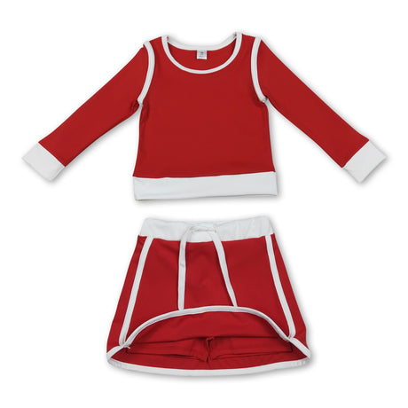 Long sleeves red top skirt kids girls active outfits