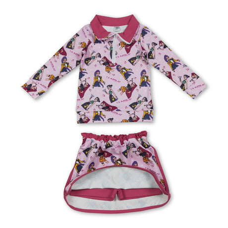 Hot pink music pullover skirt kids girls clothing set