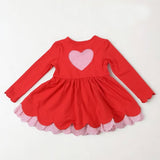 Long sleeves heart ruffle kids girls Valentine's dresses