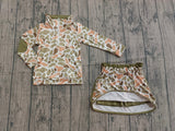 Long sleeves green camo top skirt baby girls clothing