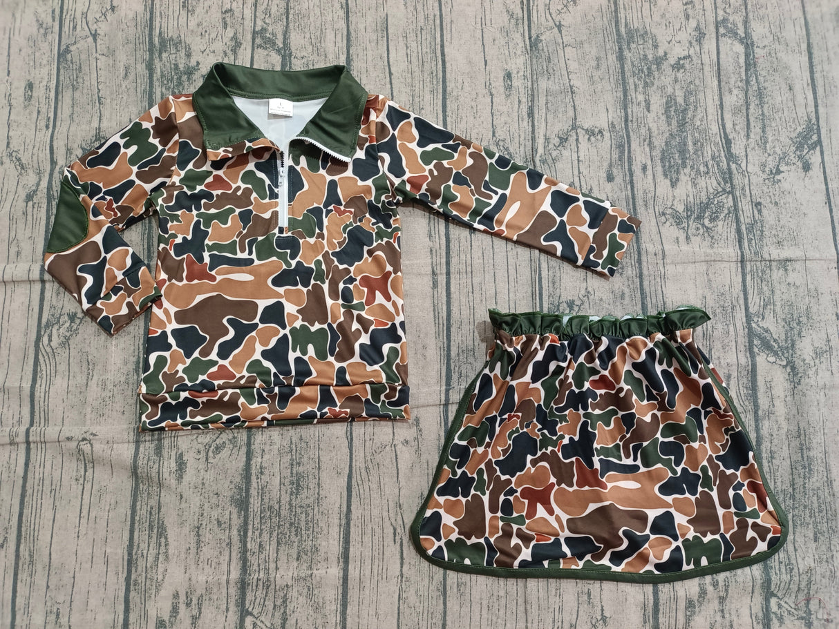 Long sleeves brown camo top skirt baby girls clothing