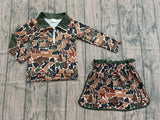 Long sleeves brown camo top skirt baby girls clothing