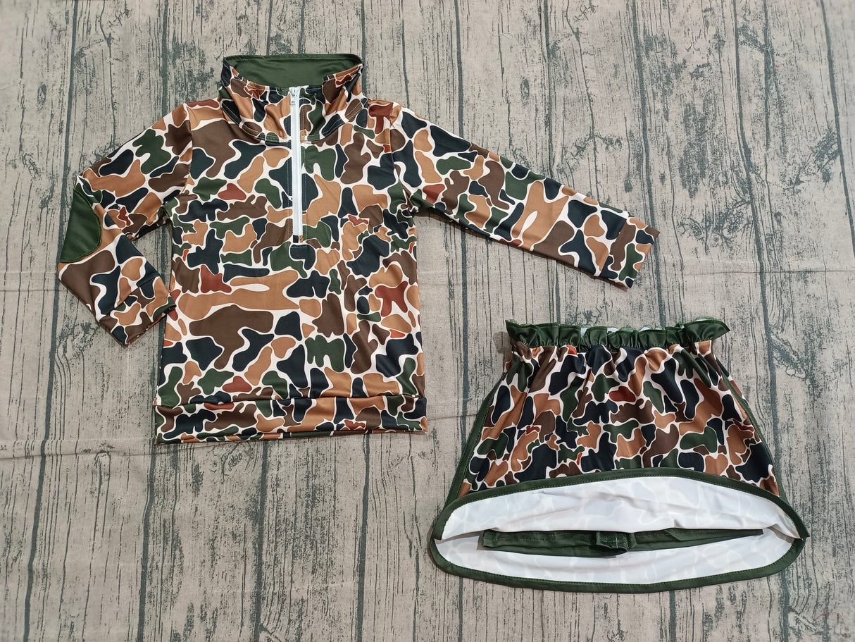 Long sleeves brown camo top skirt baby girls clothing