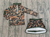 Long sleeves brown camo top skirt baby girls clothing