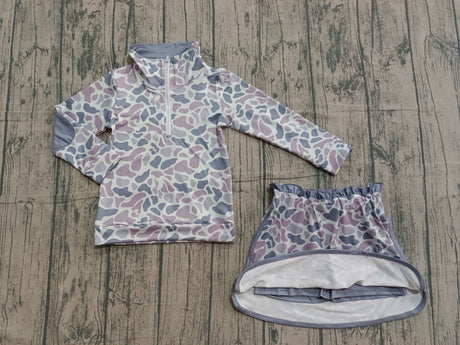Long sleeves grey camo top skirt baby girls clothing