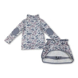 Long sleeves grey camo top skirt baby girls clothing
