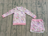 Long sleeves floral zipper pullover shorts kids girls outfits