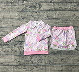 Long sleeves floral zipper pullover shorts kids girls outfits