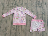 Long sleeves floral zipper pullover shorts kids girls outfits