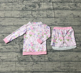 Long sleeves floral zipper pullover shorts kids girls outfits