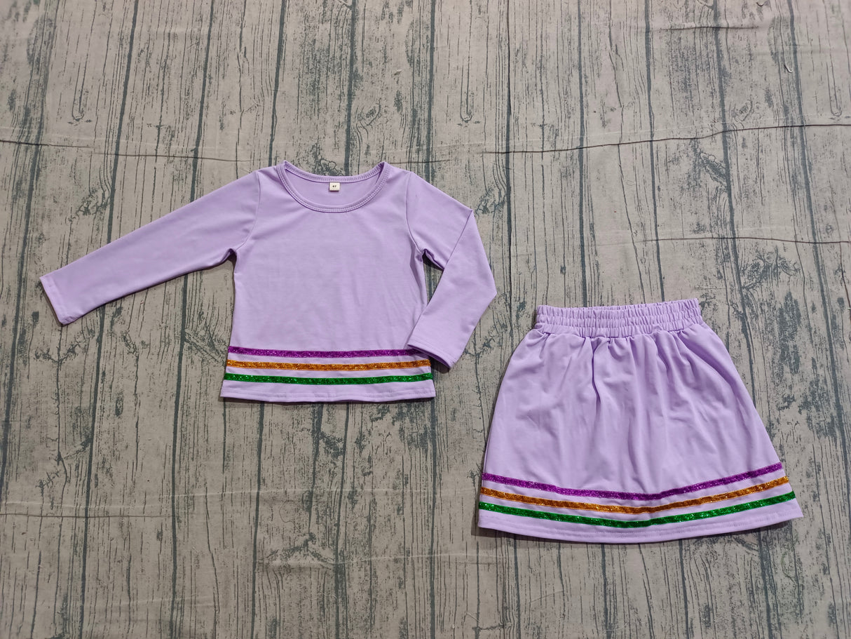 Long sleeves lavender stripe girls Mardi Gras outfits