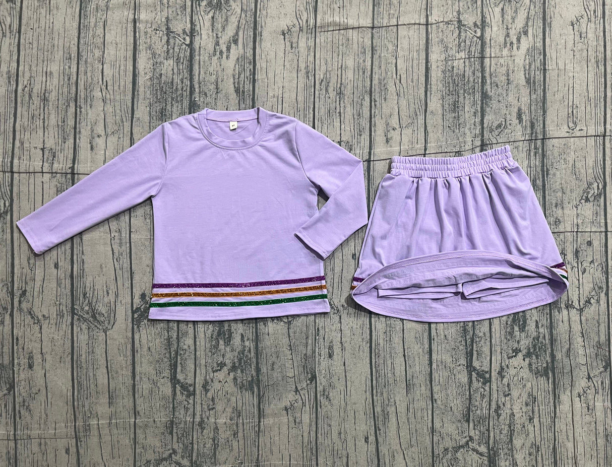 Long sleeves lavender stripe girls Mardi Gras outfits