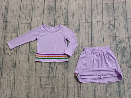 Long sleeves lavender stripe girls Mardi Gras outfits