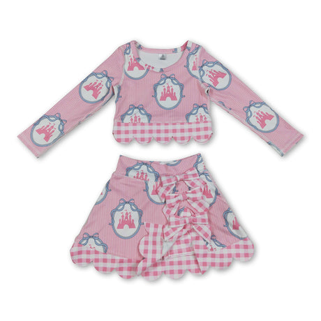 Long sleeves pink bow castle scallop girls active wear