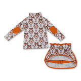Long sleeves floral leaves bow pullover skirt girls outfits