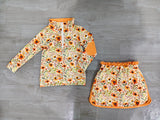 Long sleeves mustard floral pullover skirt girls outfits