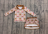Gingerbread bow floral pullover skirt girls Christmas outfit