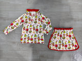 Green face gift pullover skirt girls Christmas outfit