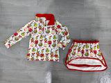 Green face gift pullover skirt girls Christmas outfit