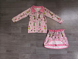 Pink bow green face pullover skirt girls Christmas outfit
