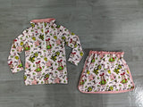 Green face gift pink pullover skirt girls Christmas outfit