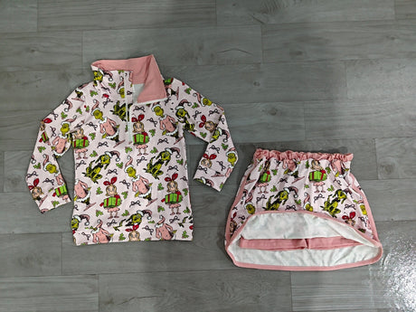 Green face gift pink pullover skirt girls Christmas outfit