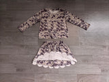 Long sleeves camo scallop top skirt kids girls outfits