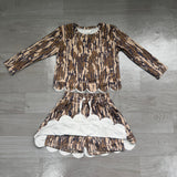 Long sleeves olive camo scallop top skirt kids girls outfits