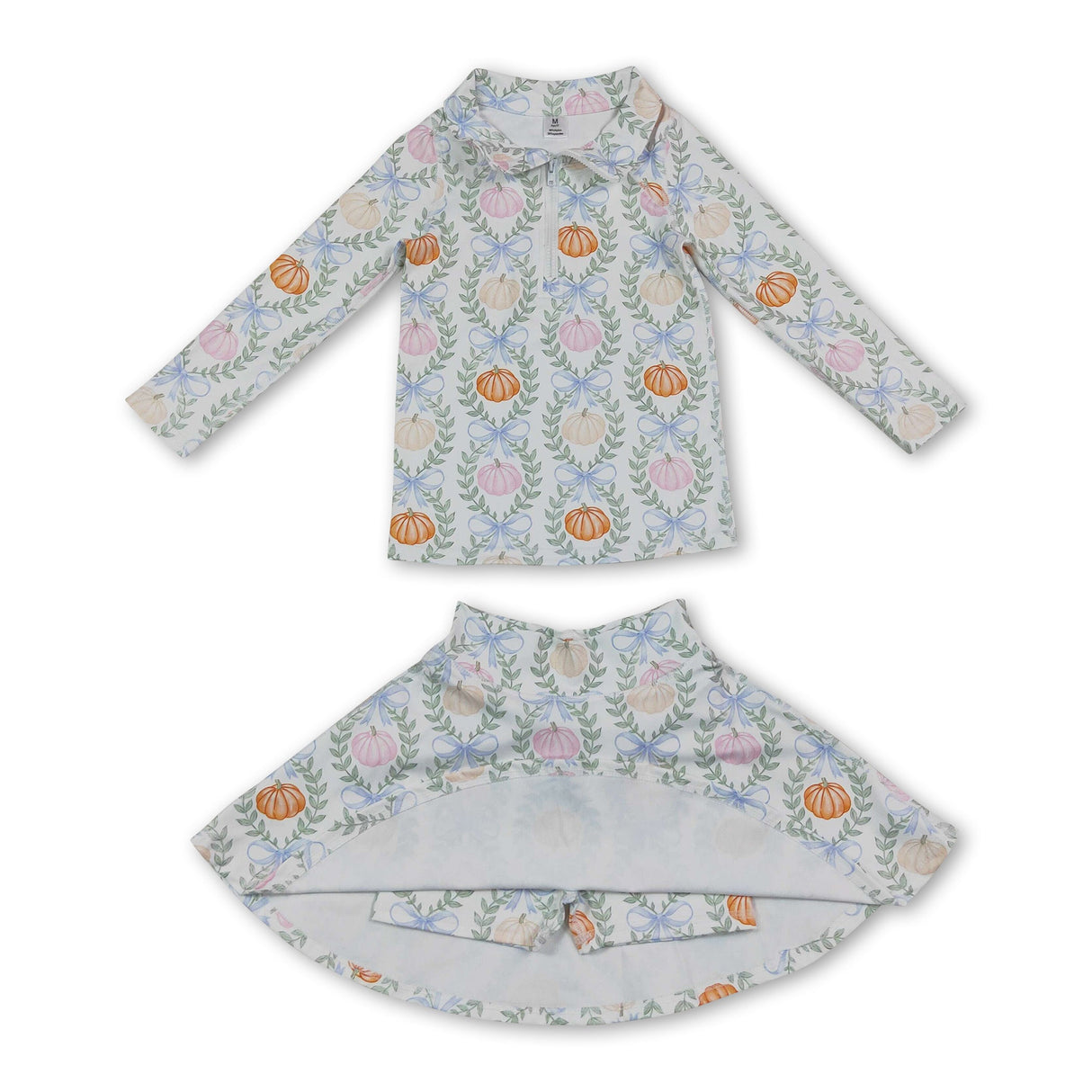 Long sleeves pumpkin bow kids girls fall active wear set