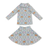 Long sleeves pumpkin bow kids girls fall active wear set