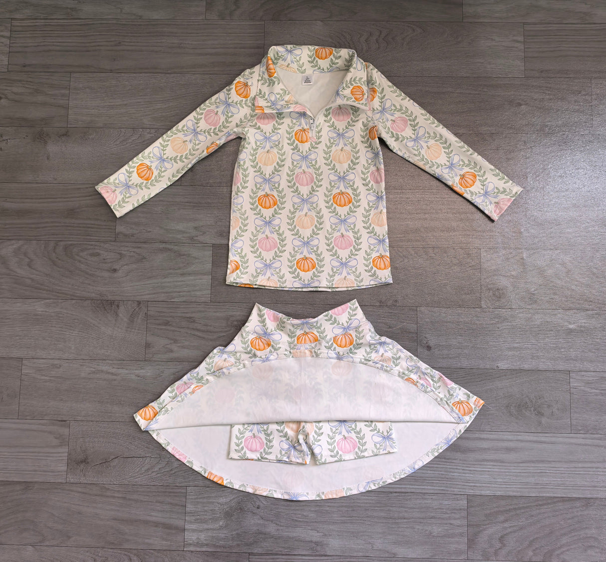 Long sleeves pumpkin bow kids girls fall active wear set