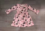Long sleeves pink bow pumpkin floral girls Halloween dress