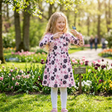 Long sleeves pink bow pumpkin floral girls Halloween dress