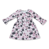 Long sleeves pink bow pumpkin floral girls Halloween dress