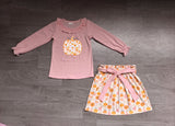 Pink ruffle pumpkin embroidery top skirt girls outfits
