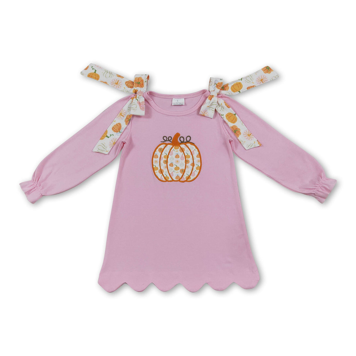 Pumpkin embroidery scallop girls fall dresses