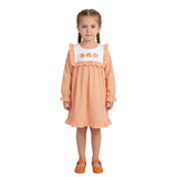 Long sleeves pumpkin embroidery ruffle girls fall dress