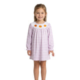 Pink plaid pumpkin bow smocked kids girls fall dress