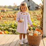 Pink plaid pumpkin bow smocked kids girls fall dress