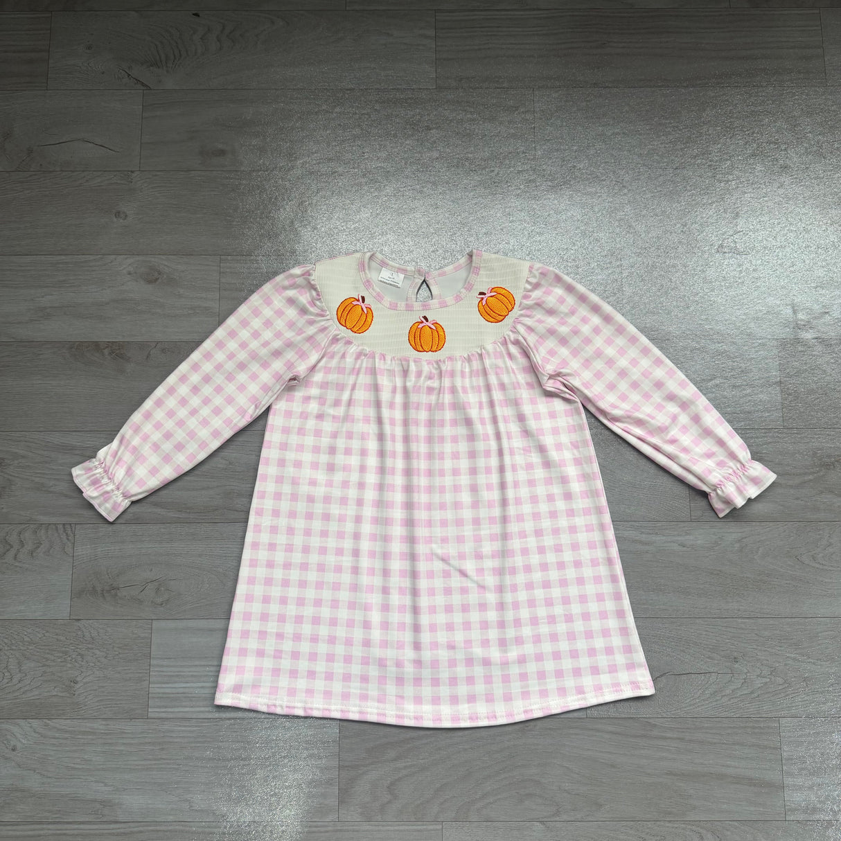 Pink plaid pumpkin bow smocked kids girls fall dress