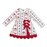 Santa candy cane Christmas tree scallop girls active dress