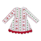 Santa candy cane Christmas tree scallop girls active dress