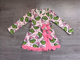 Long sleeves pink plaid scallop girls Christmas athletic dress