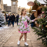 Long sleeves pink plaid scallop girls Christmas athletic dress
