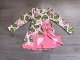 Long sleeves pink plaid scallop girls Christmas athletic dress