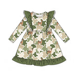 Long sleeves deer green camo ruffle baby girls dress