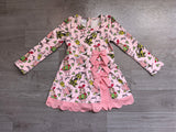 Long sleeves bow gift pink scallop girls Christmas athletic dress