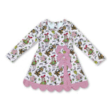 Long sleeves bow gift pink scallop girls Christmas athletic dress